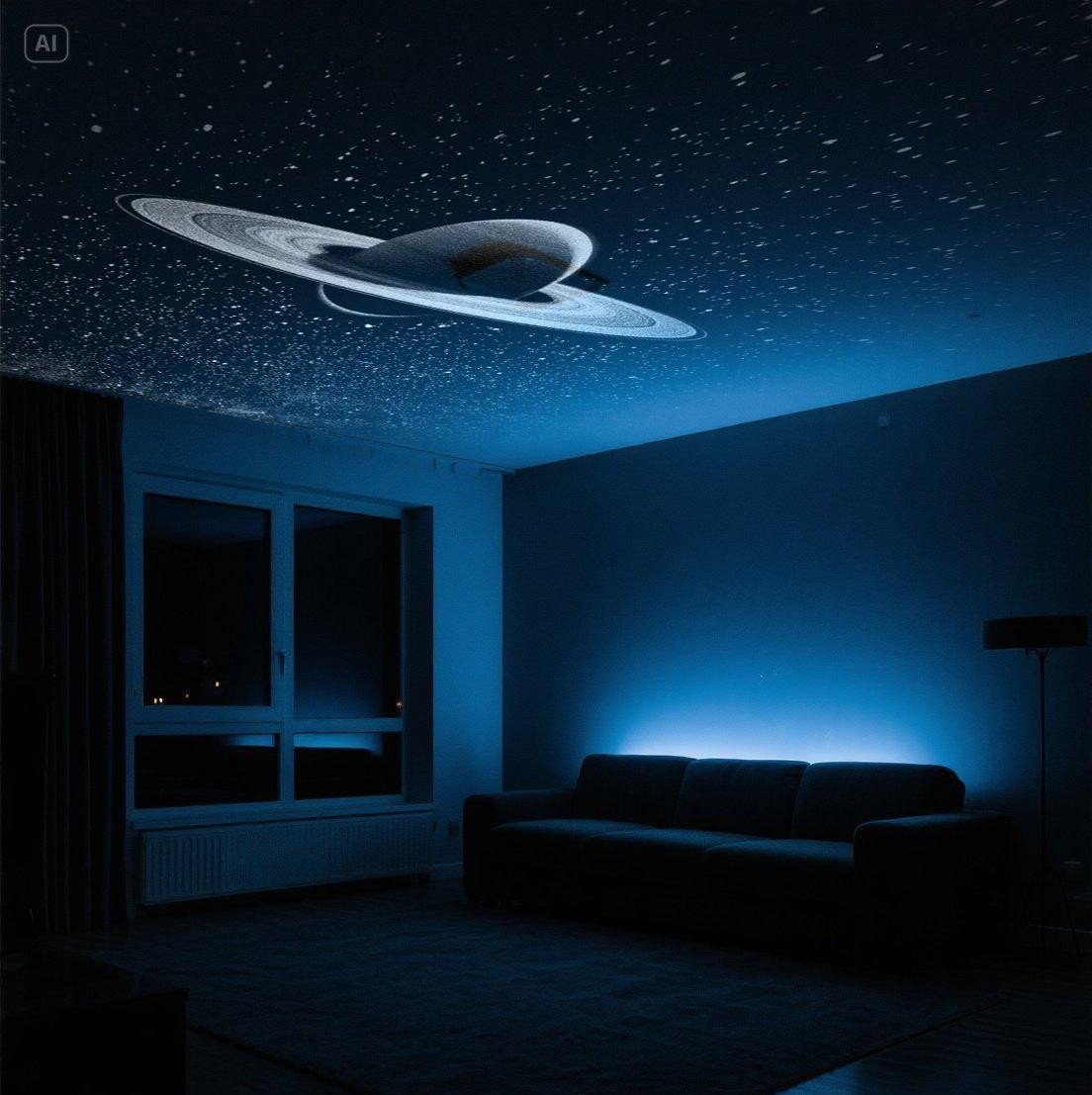 Saturn projection on a living room ceiling